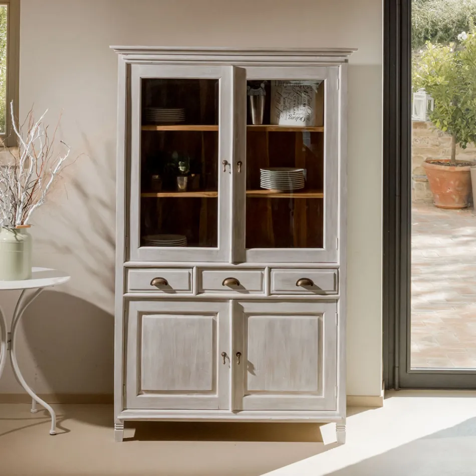 Dollap Ekspozues prej Druri Tiku të Fortë me 4 Dyer dhe 3 Sirtarë - Aikido Viadurini