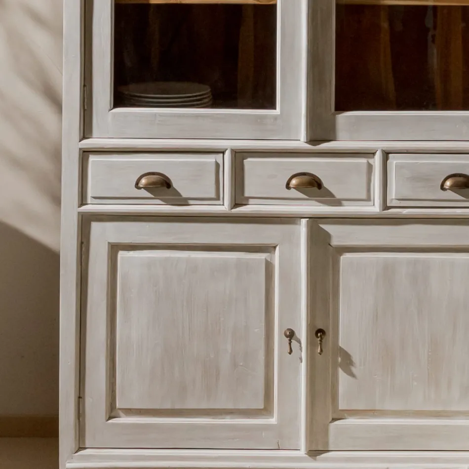 Dollap Ekspozues prej Druri Tiku të Fortë me 4 Dyer dhe 3 Sirtarë - Aikido Viadurini