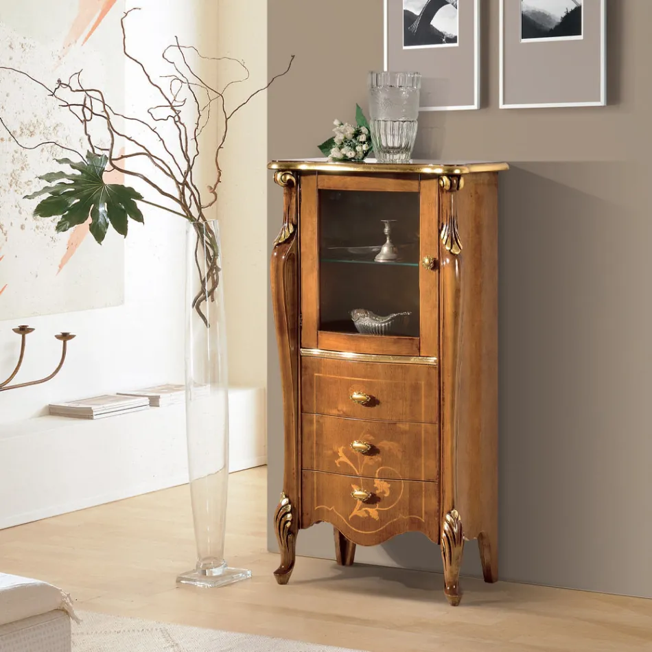 Vitrina e dhomës së ndenjes me 1 derë xhami dhe 3 sirtarë Prodhuar në Itali - Londër Viadurini