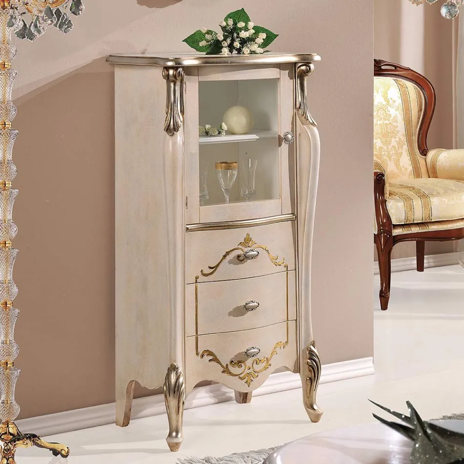 Vitrina e dhomës së ndenjes me 1 derë xhami dhe 3 sirtarë Prodhuar në Itali - Londër Viadurini