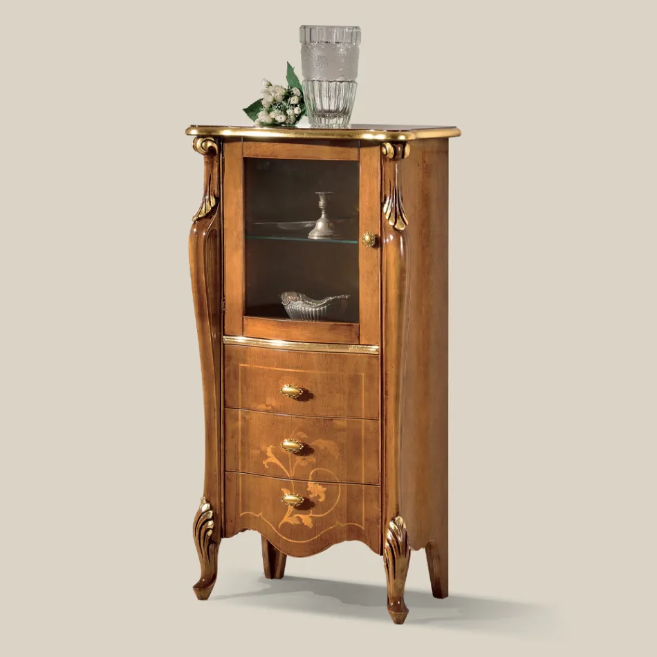 Vitrina e dhomës së ndenjes me 1 derë xhami dhe 3 sirtarë Prodhuar në Itali - Londër Viadurini