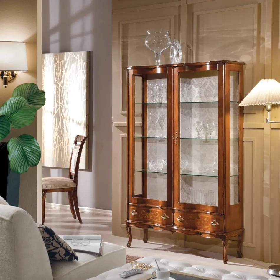 Vitrinë prej druri në stilin klasik me dyer dhe sirtarë Prodhuar në Itali - Versajë Viadurini