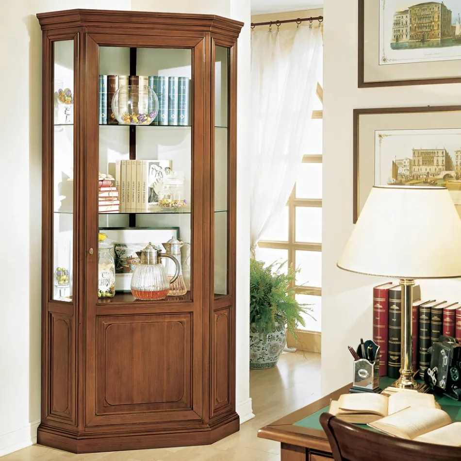 Kabineti i këndit me ekran me 1 derë dhe 2 rafte qelqi Prodhuar në Itali - Denka Viadurini