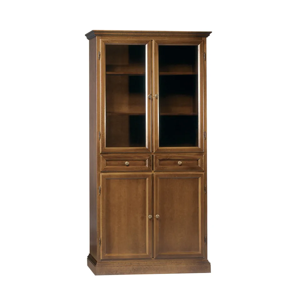 Kabinet vitrini me 2 sirtarë, 2 dyer druri dhe 2 dyer xhami Made in Italy - Camene Viadurini