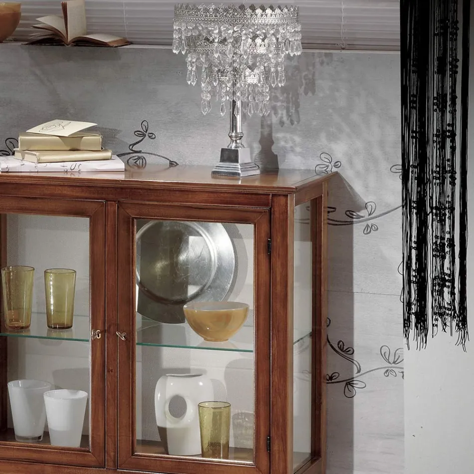 Vitrinë me rafte qelqi dhe shpinë të veshur me susta Made in Italy - Assur Viadurini