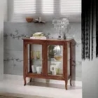 Vitrinë me rafte qelqi dhe shpinë të veshur me susta Made in Italy - Assur Viadurini