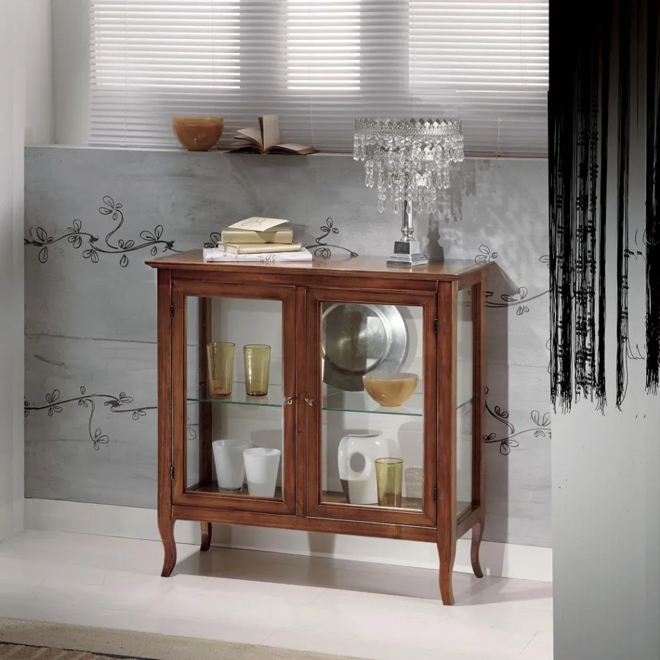 Vitrinë me rafte qelqi dhe shpinë të veshur me susta Made in Italy - Assur Viadurini