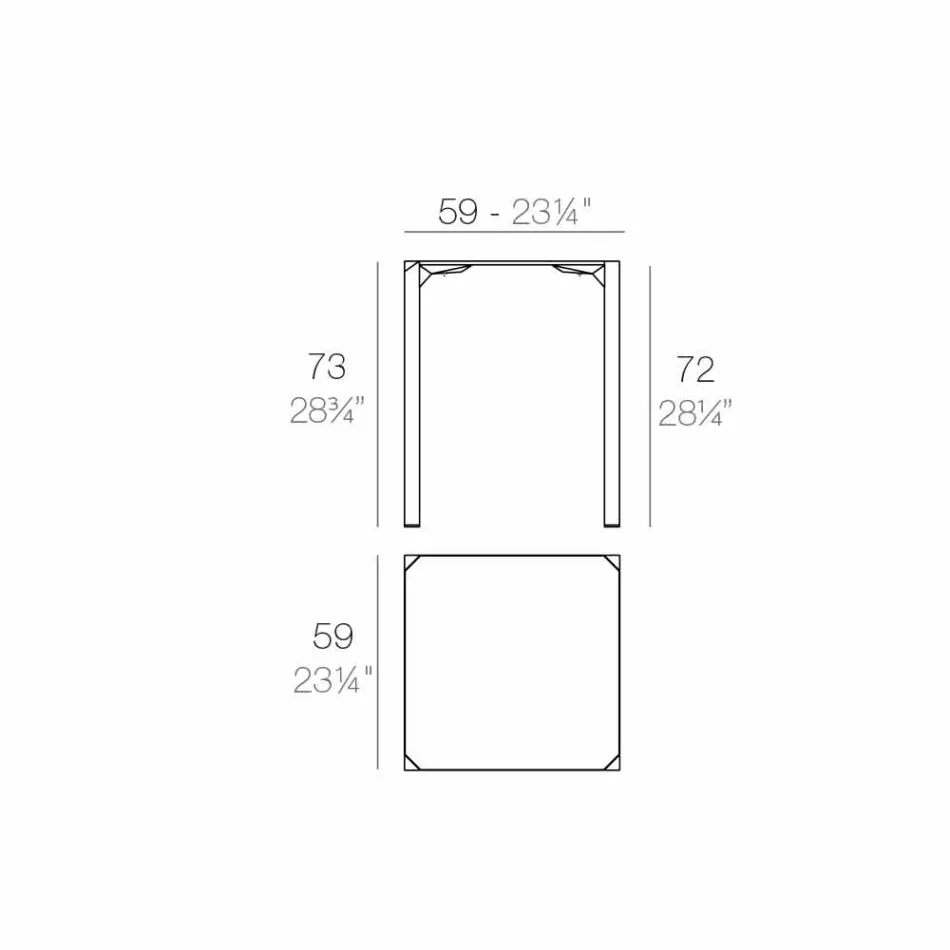 Vondom kuarc tryezë katrore në natyrë e dizajnit modern Viadurini